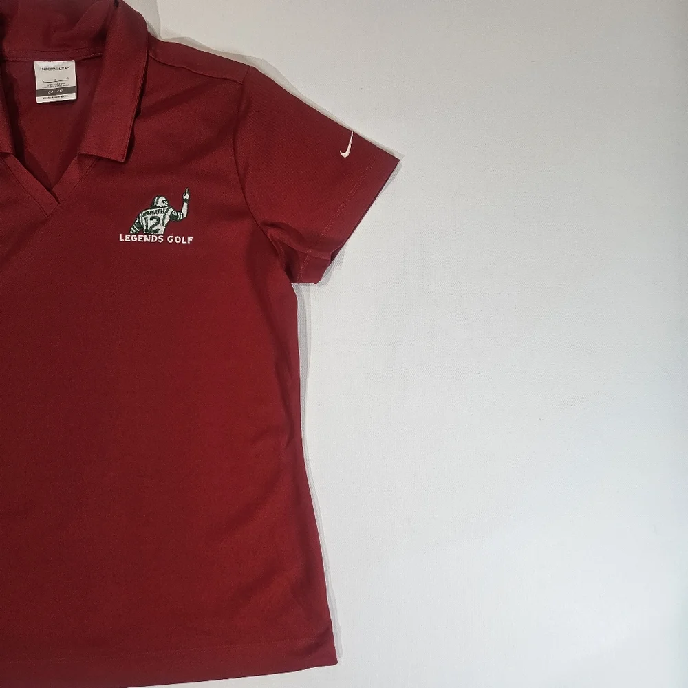 Nike Dri Fit Polo Womens Large Red Legends Golf Joe Namath Limited Edition Logo‎